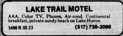 The Lake Huron Resort (Lake Trail Motel) - July 13 1975 Ad